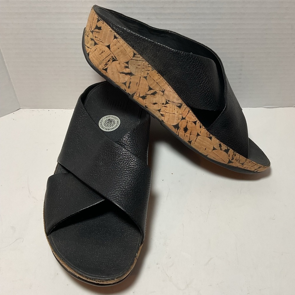 Fitflop Black Sandals with Cork Wedge